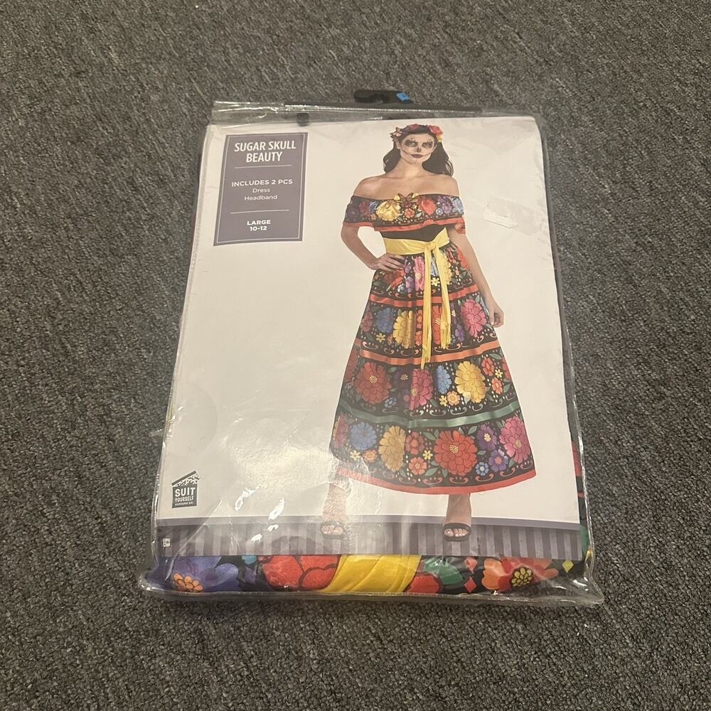 Day Of The Dead Sugar Skull Beauty Floral Multi-Color 1PC Dress LARGE 10 -12 NEW